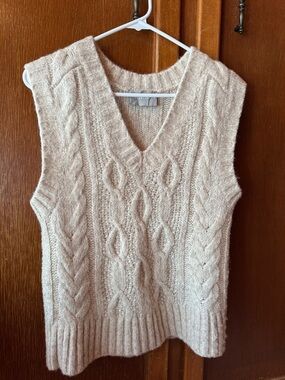 Everlane Cream Cable Knit V-Neck Sweater Vest XS